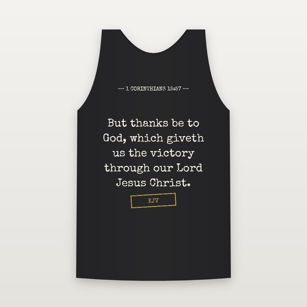 1 Corinthians 15:57 KJV Christian Tank Top (Typewriter) - Black