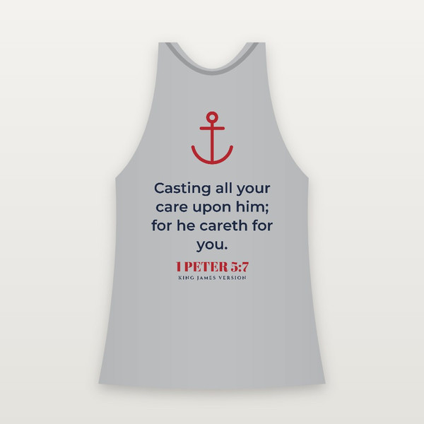 1 Peter 5:7 KJV Christian Women's Racerback Tank (Anchor) - Heather Gray