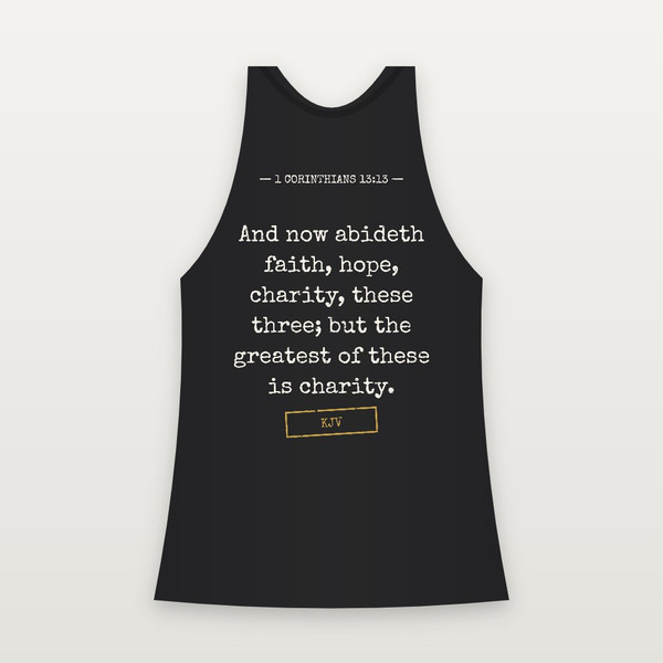 1 Corinthians 13:13 KJV Christian Women's Racerback Tank (Typewriter) - Black