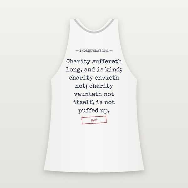 1 Corinthians 13:4 KJV Christian Women's Racerback Tank (Typewriter) - White