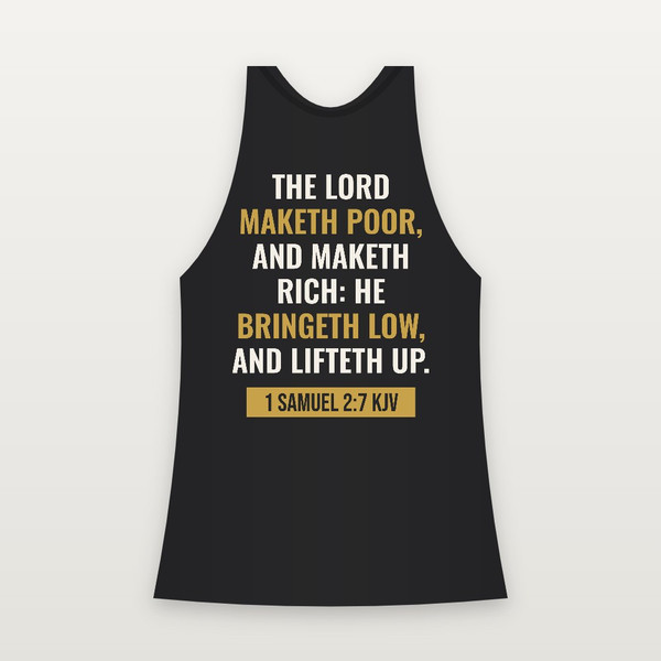 1 Samuel 2:7 KJV Christian Women's Racerback Tank (Bold Type) - Black