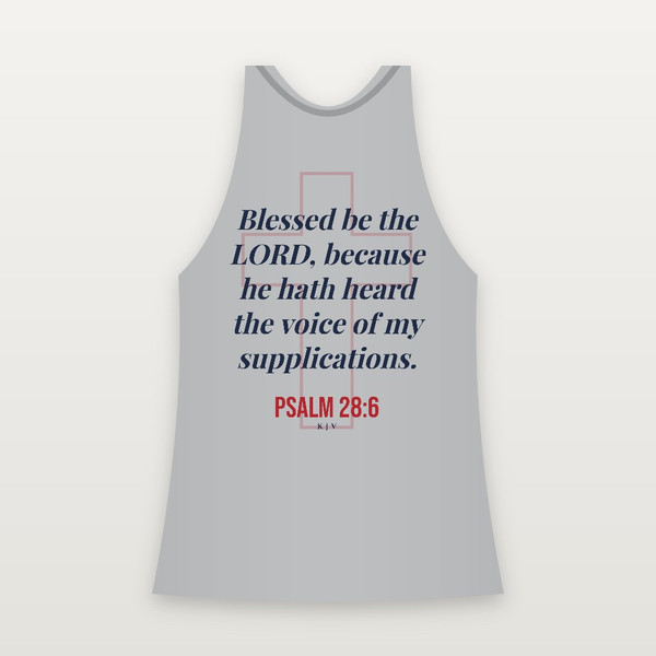 Psalm 28:6 KJV Christian Women's Racerback Tank (Cross) - Heather Gray