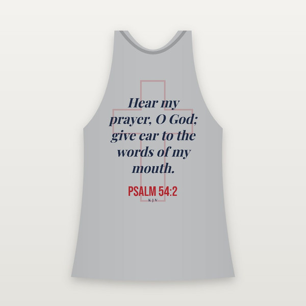 Psalm 54:2 KJV Christian Women's Racerback Tank (Cross) - Heather Gray