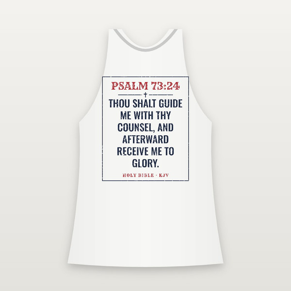 Psalm 73:24 KJV Christian Women's Racerback Tank (Vintage) - White