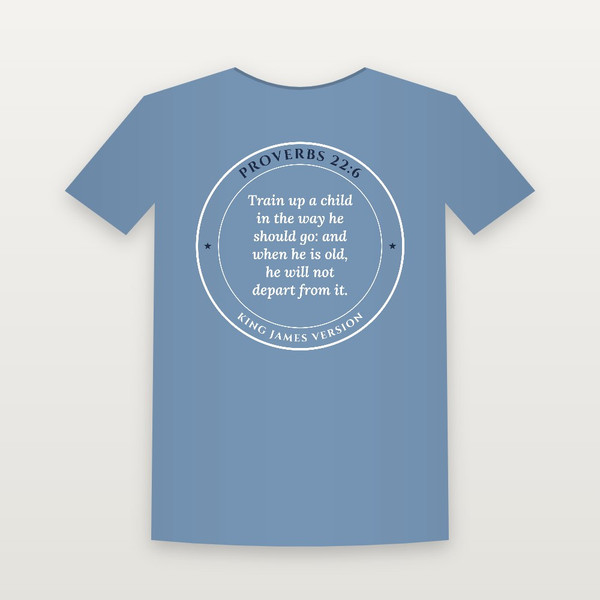 Proverbs 22:6 KJV Christian Youth Tee (Round Badge) - Heather Blue