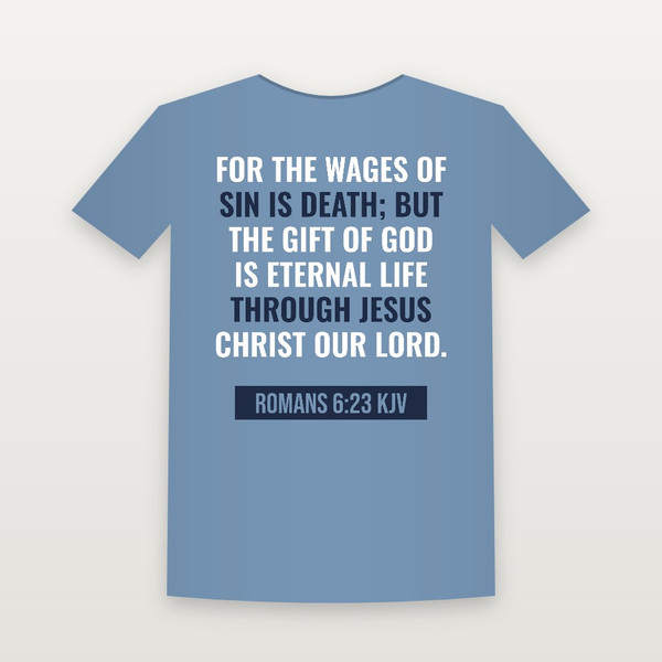 Romans 6:23 KJV Christian Youth Tee (Bold Type) - Heather Blue