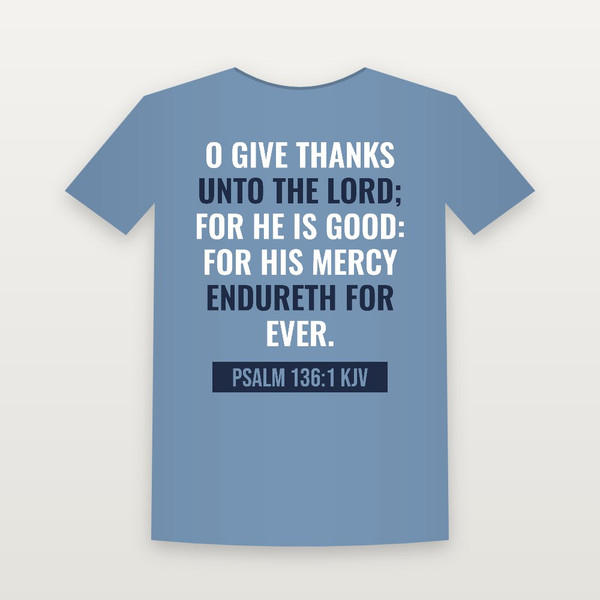 Psalm 136:1 KJV Christian Youth Tee (Bold Type) - Heather Blue