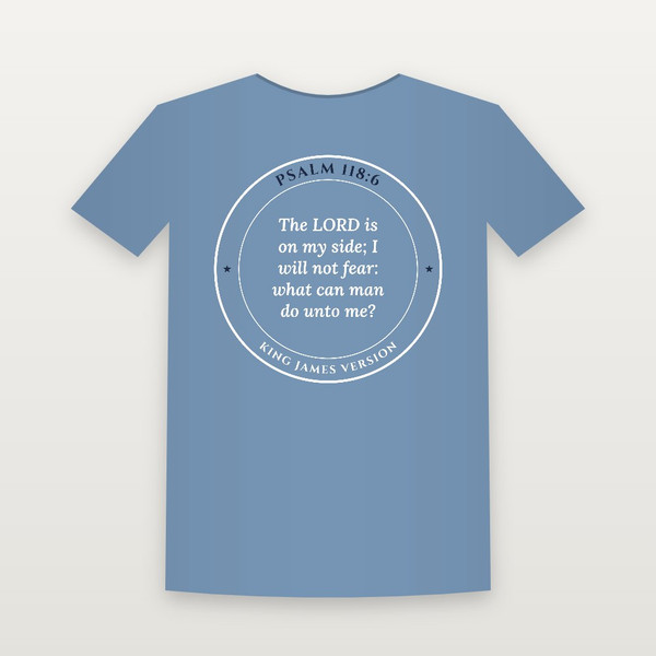 Psalm 118:6 KJV Christian Youth Tee (Round Badge) - Heather Blue