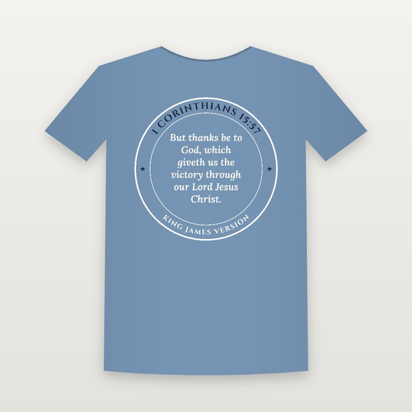 1 Corinthians 15:57 KJV Christian Youth Tee (Round Badge) - Heather Blue