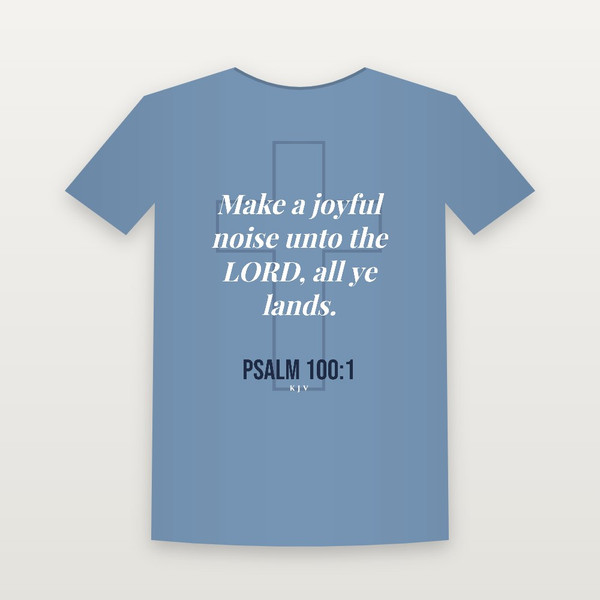 Psalm 100:1 KJV Christian Youth Tee (Cross) - Heather Blue