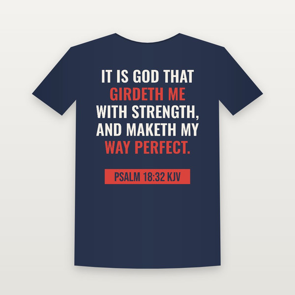 Psalm 18:32 KJV Christian Youth Tee (Bold Type) - Navy