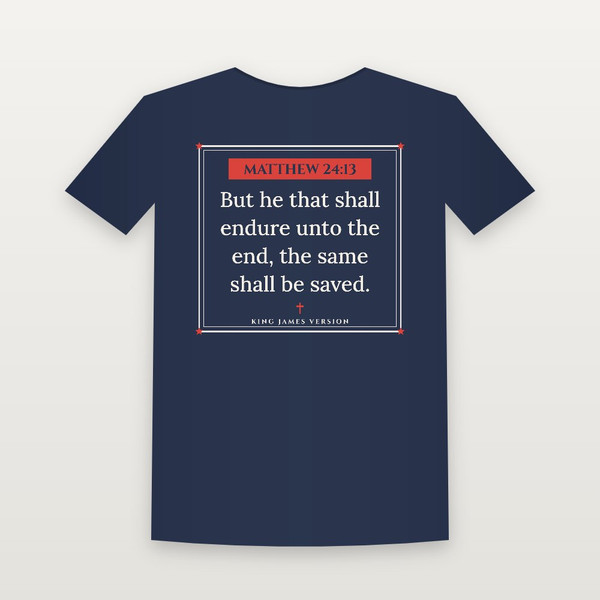 Matthew 24:13 KJV Christian Youth Tee (Framed) - Navy