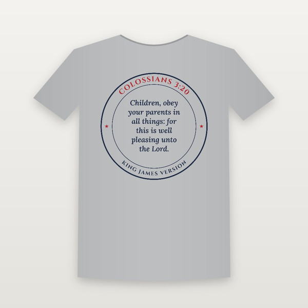 Colossians 3:20 KJV Christian Youth Tee (Round Badge) - Heather Gray