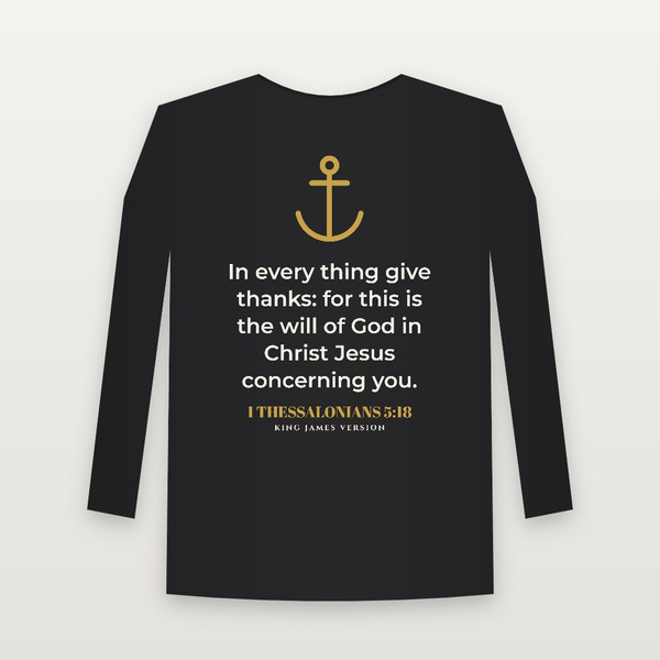 1 Thessalonians 5:18 KJV Christian Youth Long Sleeve Tee (Anchor) - Black