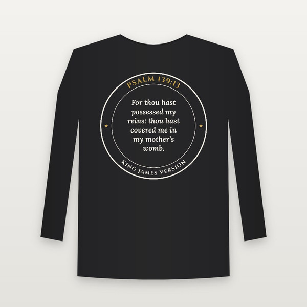 Psalm 139:13 KJV Christian Youth Long Sleeve Tee (Round Badge) - Black