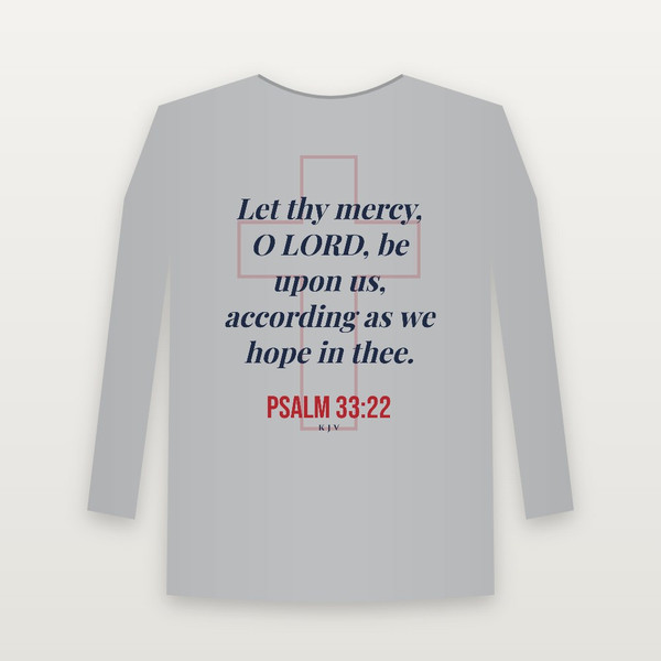 Psalm 33:22 KJV Christian Youth Long Sleeve Tee (Cross) - Heather Gray