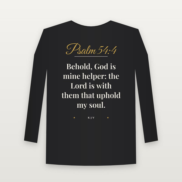 Psalm 54:4 KJV Christian Youth Long Sleeve Tee (Script) - Black