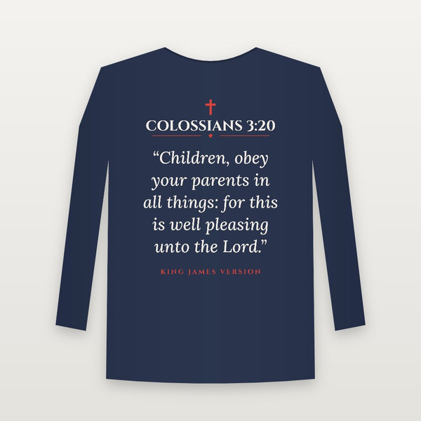 Colossians 3:20 KJV Christian Youth Long Sleeve Tee (Classic) - Navy