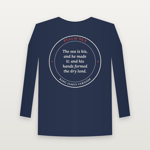 Psalm 95:5 KJV Christian Youth Long Sleeve Tee (Round Badge) - Navy