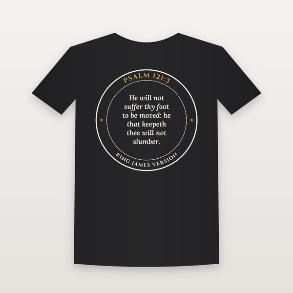 Psalm 121:3 KJV Christian Toddler Tee (Round Badge) - Black