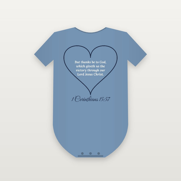 1 Corinthians 15:57 KJV Christian Baby One Piece (Heart) - Heather Blue