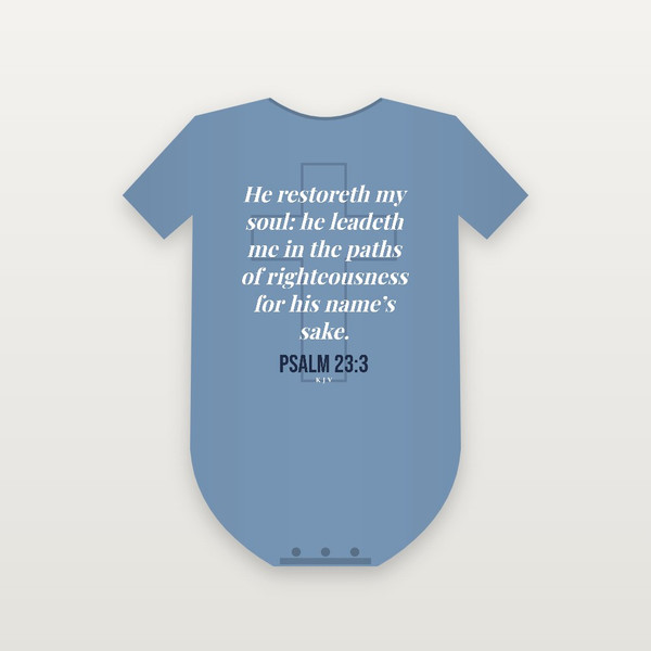 Psalm 23:3 KJV Christian Baby One Piece (Cross) - Heather Blue