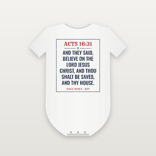Acts 16:31 KJV Christian Baby One Piece (Vintage) - White
