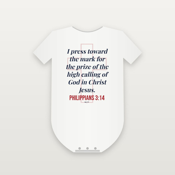 Philippians 3:14 KJV Christian Baby One Piece (Cross) - White