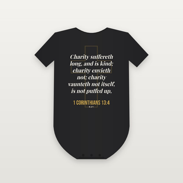 1 Corinthians 13:4 KJV Christian Baby Bodysuit (Cross) - Black