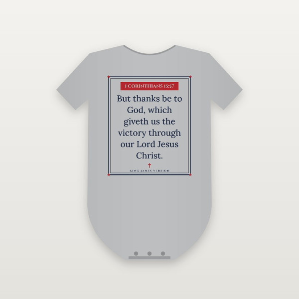 1 Corinthians 15:57 KJV Christian Baby Bodysuit (Framed) - Heather Gray