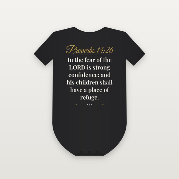 Proverbs 14:26 KJV Christian Baby Bodysuit (Script) - Black