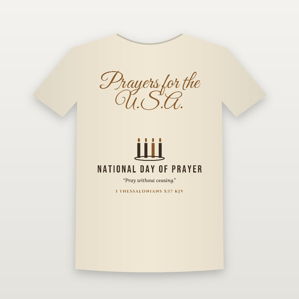 Prayers for the U.S.A. National Day of Prayer Christian Short Sleeve Tee with 1 Thessalonians 5:17 (Holiday Script) - Natural
