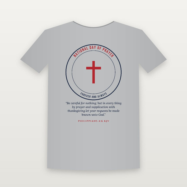 National Day of Prayer Christian Short Sleeve Tee with Philippians 4:6 (Emblem Badge) - Heather Gray