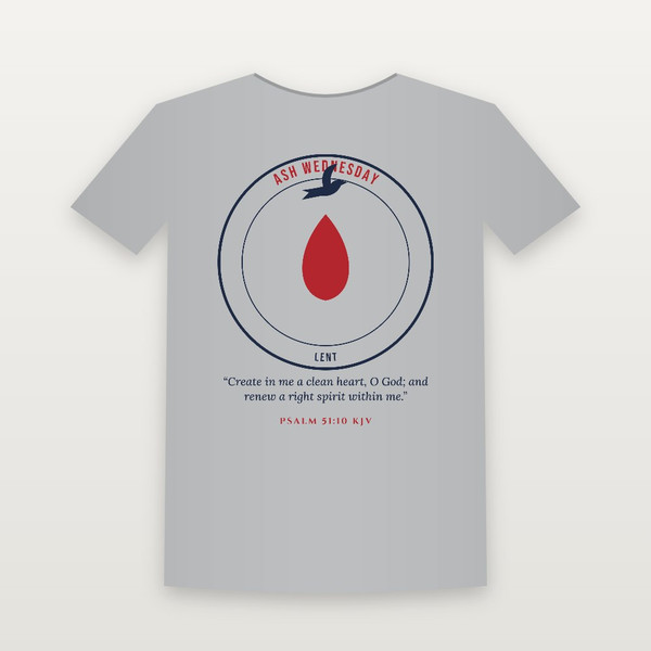 Ash Wednesday Lent Christian Short Sleeve Tee with Psalm 51:10 (Emblem Badge) - Heather Gray