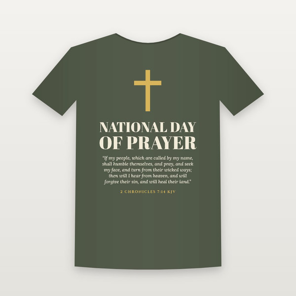 National Day of Prayer Christian Short Sleeve Tee with 2 Chronicles 7:14 (Holiday) - Military Green