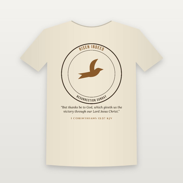 Risen Indeed Easter Christian Women's Relaxed Tee with 1 Corinthians 15:57 (Emblem Badge) - Natural