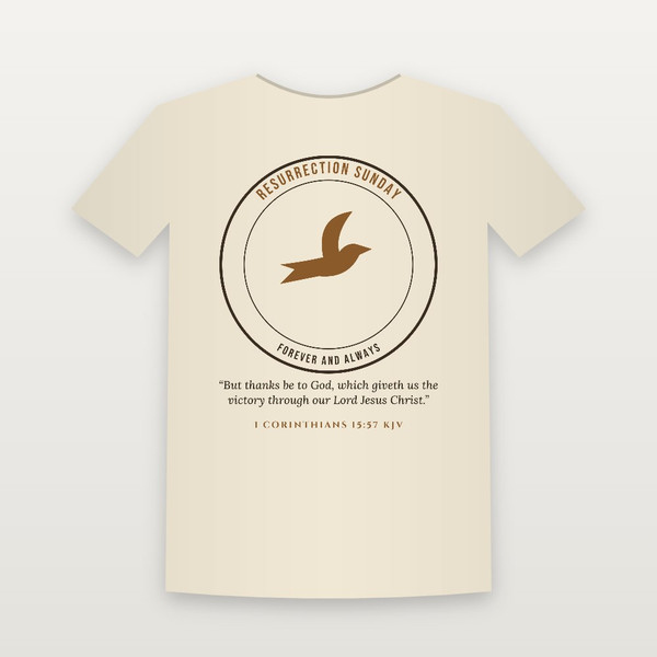 Resurrection Sunday Easter Christian Women's Relaxed Tee with 1 Corinthians 15:57 (Emblem Badge) - Natural