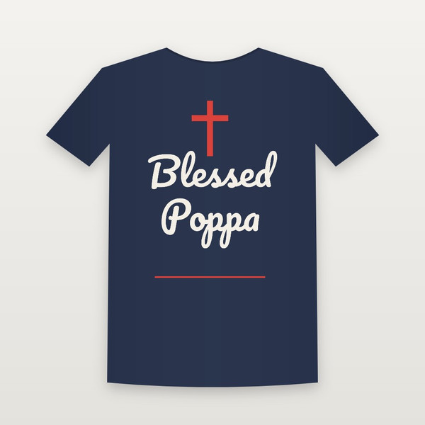 Blessed Poppa Christian Short Sleeve Tee (Family Script) - Navy