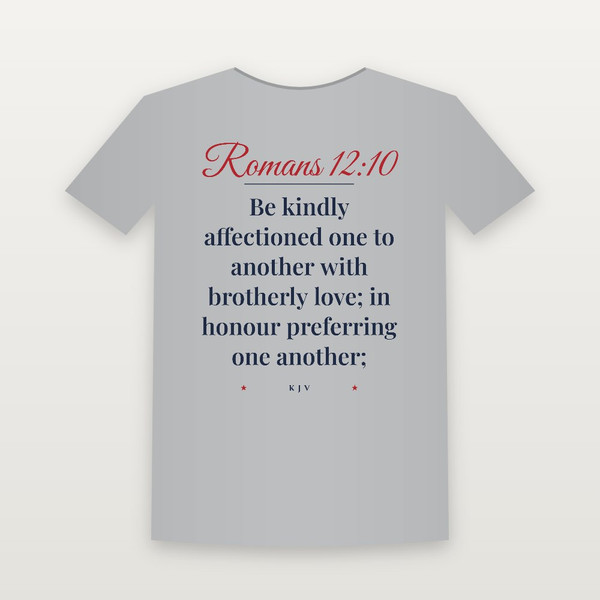 Romans 12:10 KJV Christian T-Shirt (Script) - Heather Gray
