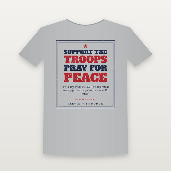 Support the Troops · Pray for Peace Veteran Short Sleeve Tee with Psalm 91:2 (Vintage Frame) - Heather Gray