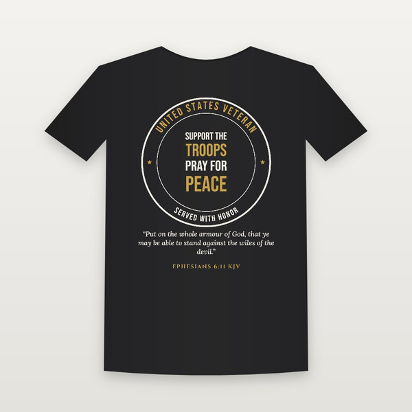 Support the Troops · Pray for Peace Veteran Short Sleeve Tee with Ephesians 6:11 (Badge) - Black