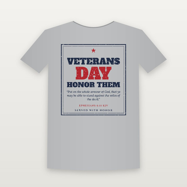 Veterans Day · Honor Them Short Sleeve Tee with Ephesians 6:11 (Vintage Frame) - Heather Gray