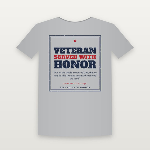 Veteran · Served with Honor Short Sleeve Tee with Ephesians 6:11 (Vintage Frame) - Heather Gray