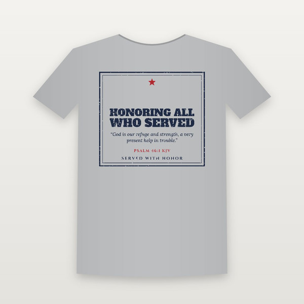 Honoring All Who Served Veteran Short Sleeve Tee with Psalm 46:1 (Vintage Frame) - Heather Gray