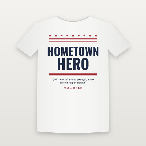 Hometown Hero Veteran Short Sleeve Tee with Psalm 46:1 (Stars & Stripes) - White
