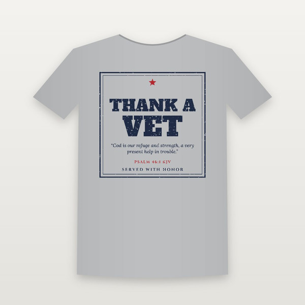 Thank a Vet Short Sleeve Tee with Psalm 46:1 (Vintage Frame) - Heather Gray