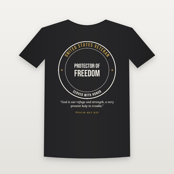 Protector of Freedom Veteran Short Sleeve Tee with Psalm 46:1 (Badge) - Black