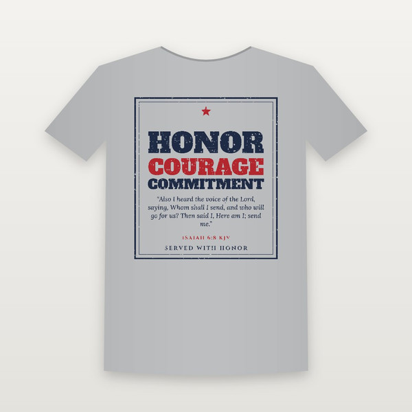 Honor · Courage · Commitment Veteran Short Sleeve Tee with Isaiah 6:8 (Vintage Frame) - Heather Gray