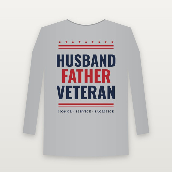 Husband · Father · Veteran Long Sleeve Tee (Stars & Stripes) - Heather Gray