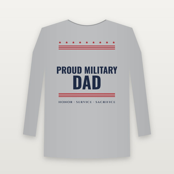 Proud Military Dad Veteran Long Sleeve Tee (Stars & Stripes) - Heather Gray